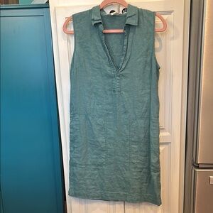 Sleeveless Teal Linen Dress with Pockets size 4